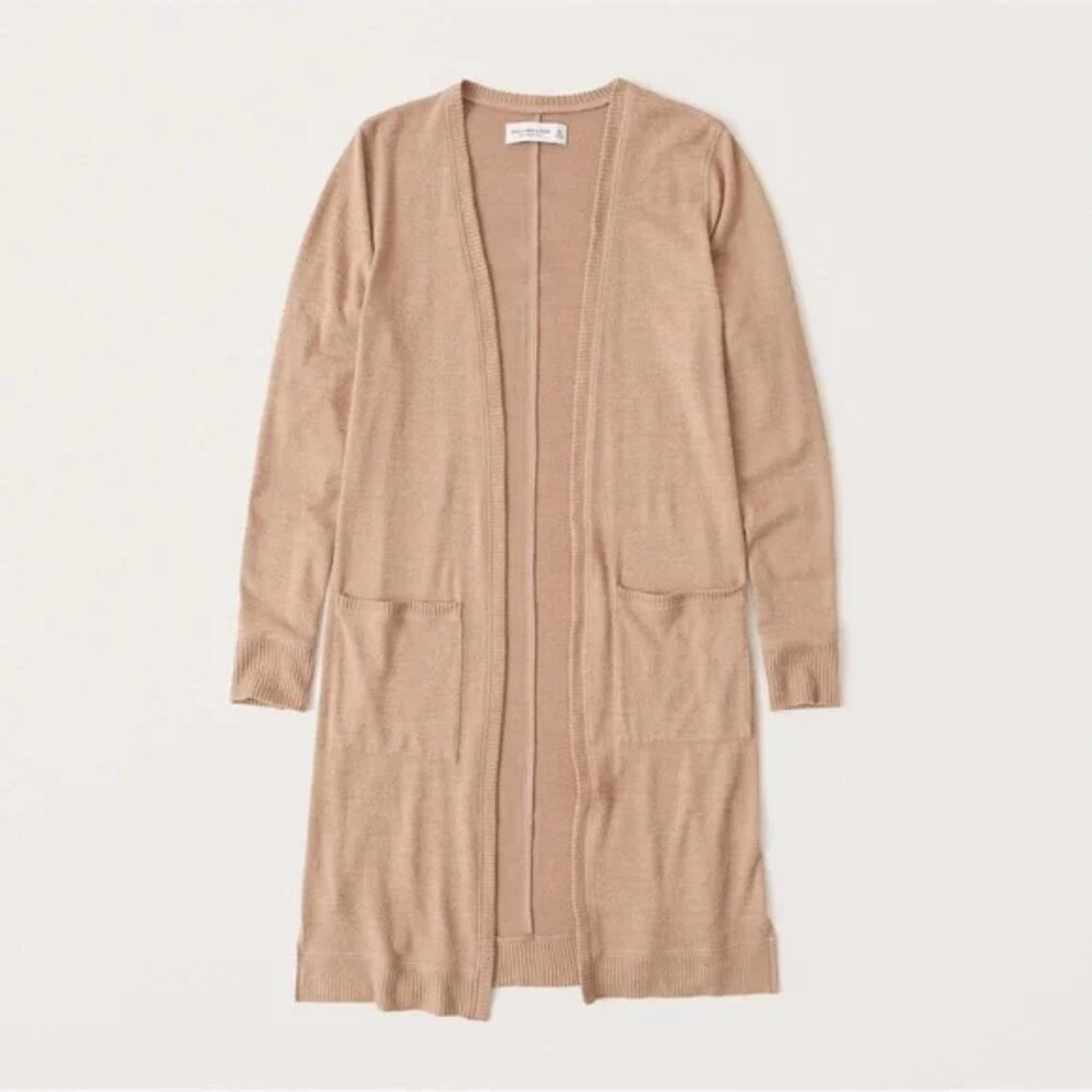 Abercrombie & Fitch Long Heathered Beige Oatmeal Thin Duster Long Cardigan M